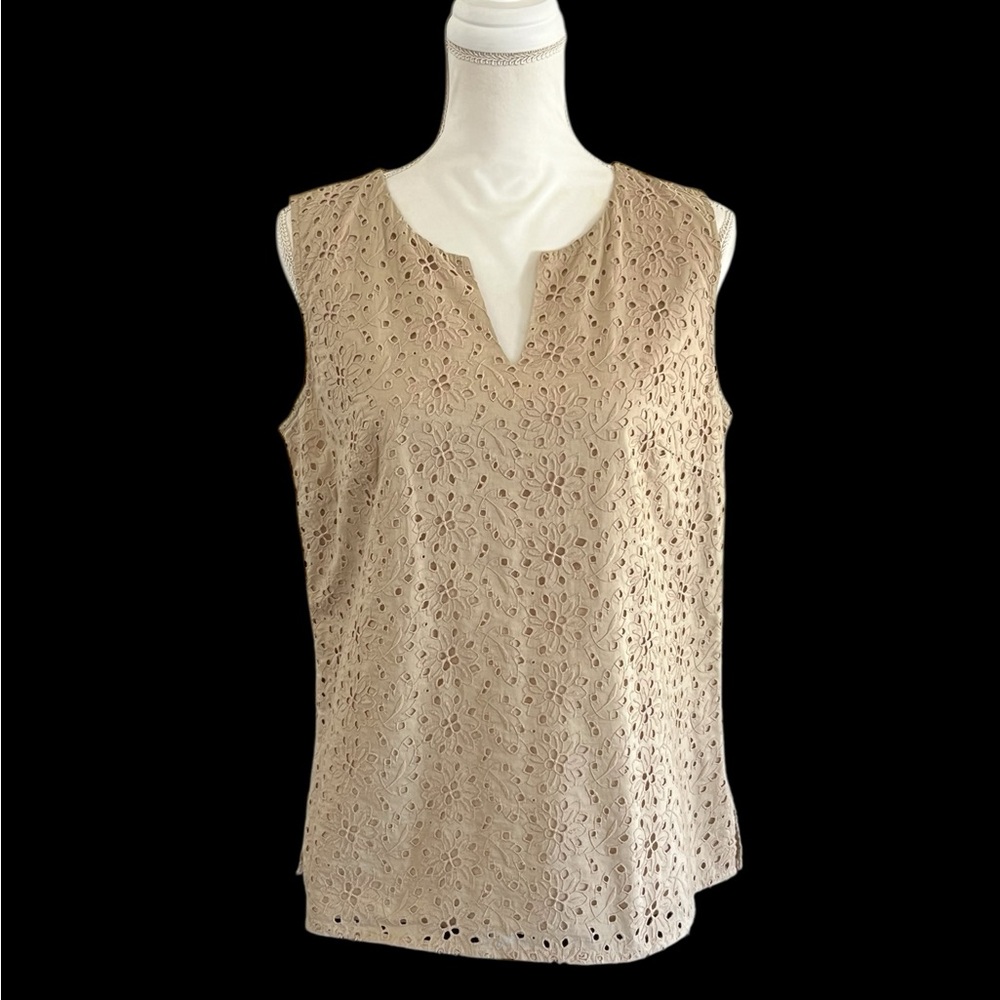 Talbots Tan Blouse with Eyelet Pattern